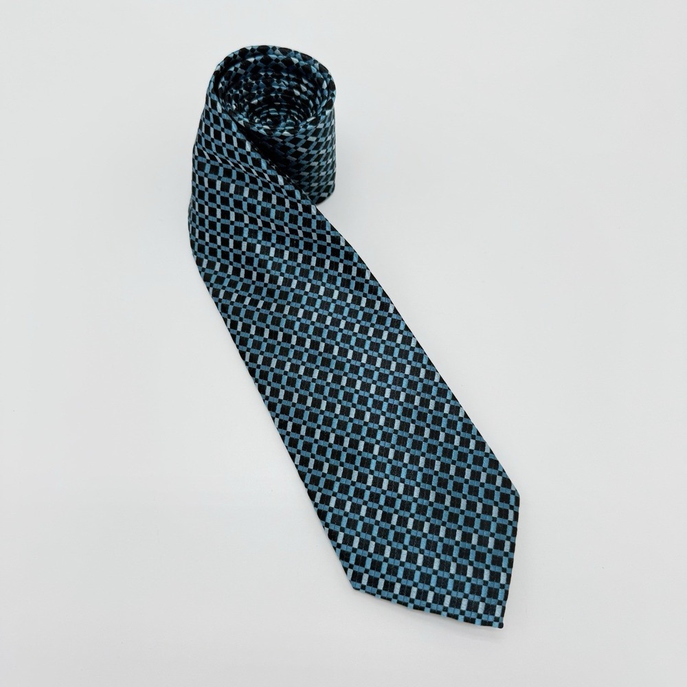 Corsini Mens Silk Tie Turquoise Blue Geometric Holiday Semi Formal
